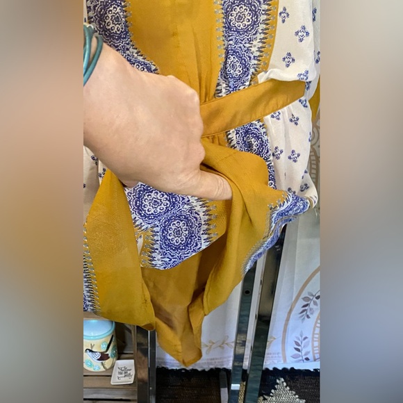 EUC Free people Santa Cruz mustard yellow dolman tie sleeves kimono dress - Picture 6 of 10